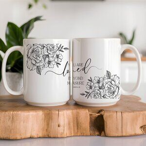 Beautiful Floral Religious Gift, Bible Verse,  Latte Mug With Latte Spoon Set